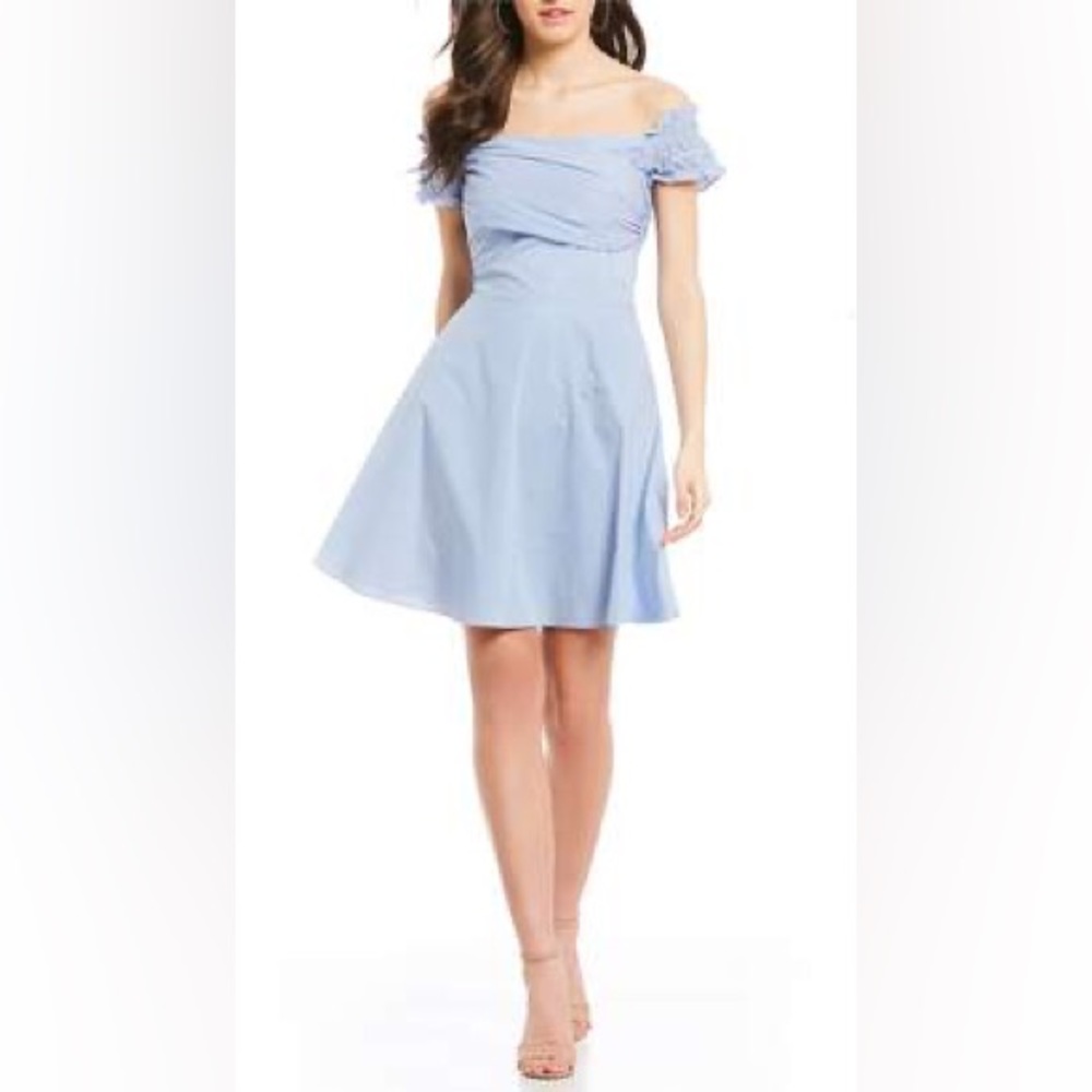 SUGAR+LIPS XS stripped light blue &white off shoulder sundress